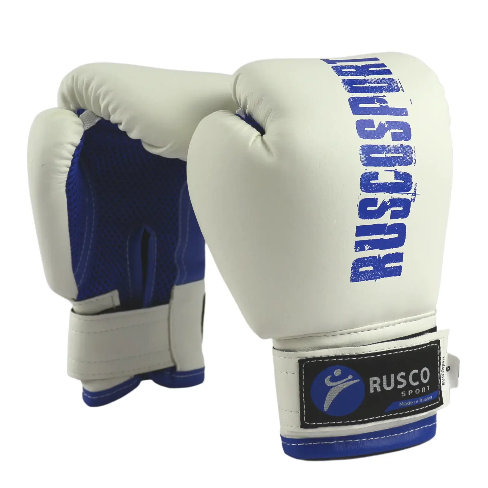 Боксерские перчатки Rusco Sport, тренировочные, бело-синий в Краснодаре в магазине SportPanda Боксерские перчатки Rusco Sport, тренировочные, бело-синий – фото