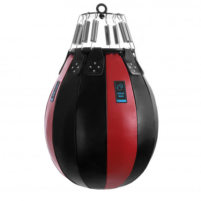 Водоналивная боксерская груша «AQUA BALL», кожа, 65 см, диаметр 50 см, 50 кг, чёрный/красный – фото