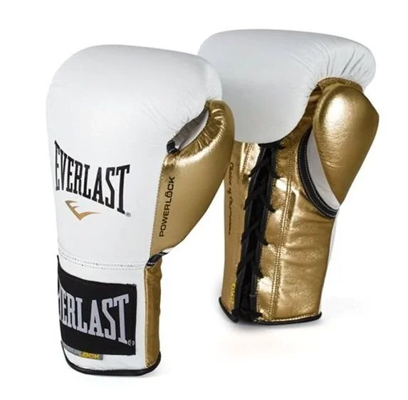 Боксерские перчатки Everlast Powerlock, боевые, белый / золотой в Краснодаре в магазине SportPanda Боксерские перчатки Everlast Powerlock, боевые, белый / золотой – фото