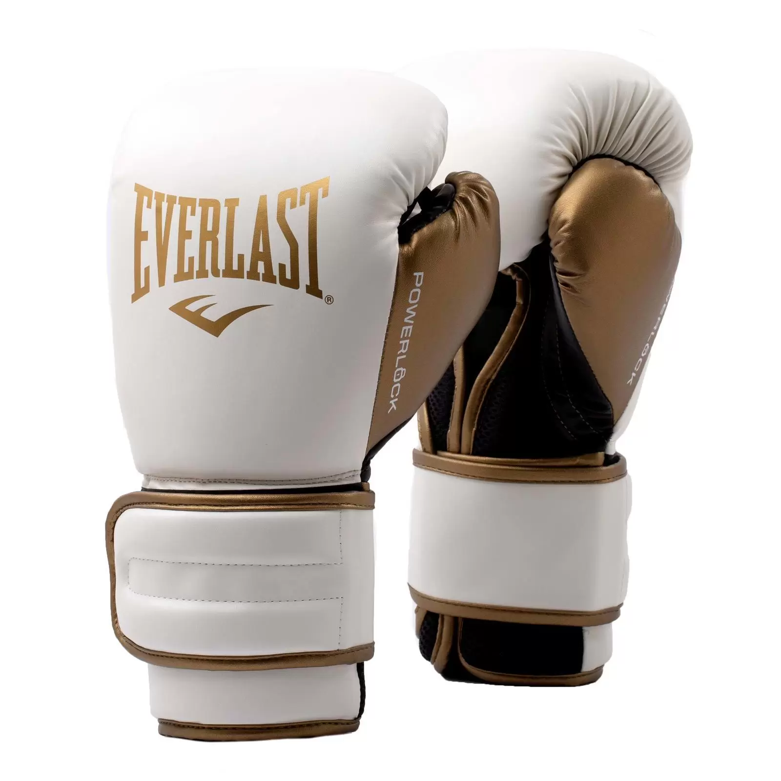 Боксерские перчатки Everlast Powerlock PU 2, тренировочные, белый-золотой в Краснодаре в магазине SportPanda Боксерские перчатки Everlast Powerlock PU 2, тренировочные, белый-золотой – фото