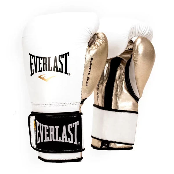 Боксерские перчатки Everlast Powerlock, для соревнований, белый / золотой в Краснодаре в магазине SportPanda Боксерские перчатки Everlast Powerlock, для соревнований, белый / золотой – фото
