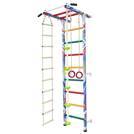 Детская шведская стенка Атлет One Step, к стене, турник-рукоход, канат, кольца,  лестница, тарзанка в Краснодаре в магазине SportPanda Детская шведская стенка Атлет One Step, к стене, турник-рукоход, канат, кольца,  лестница, тарзанка – фото