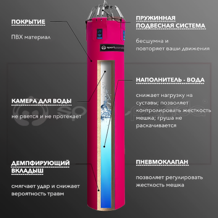 Водоналивной боксерский мешок «AQUA BAG» ПВХ, 150 см, диаметр 35 см, розовый – фото