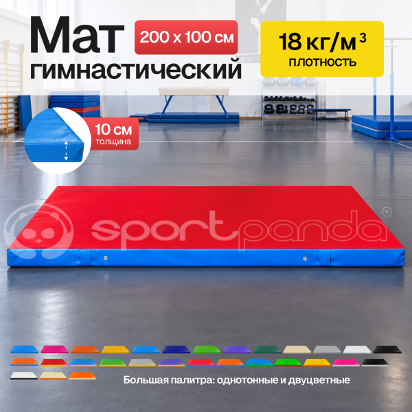Мат гимнастический 1*2*0,1 м, прочный ПВХ + поролон, 18 кг/м3